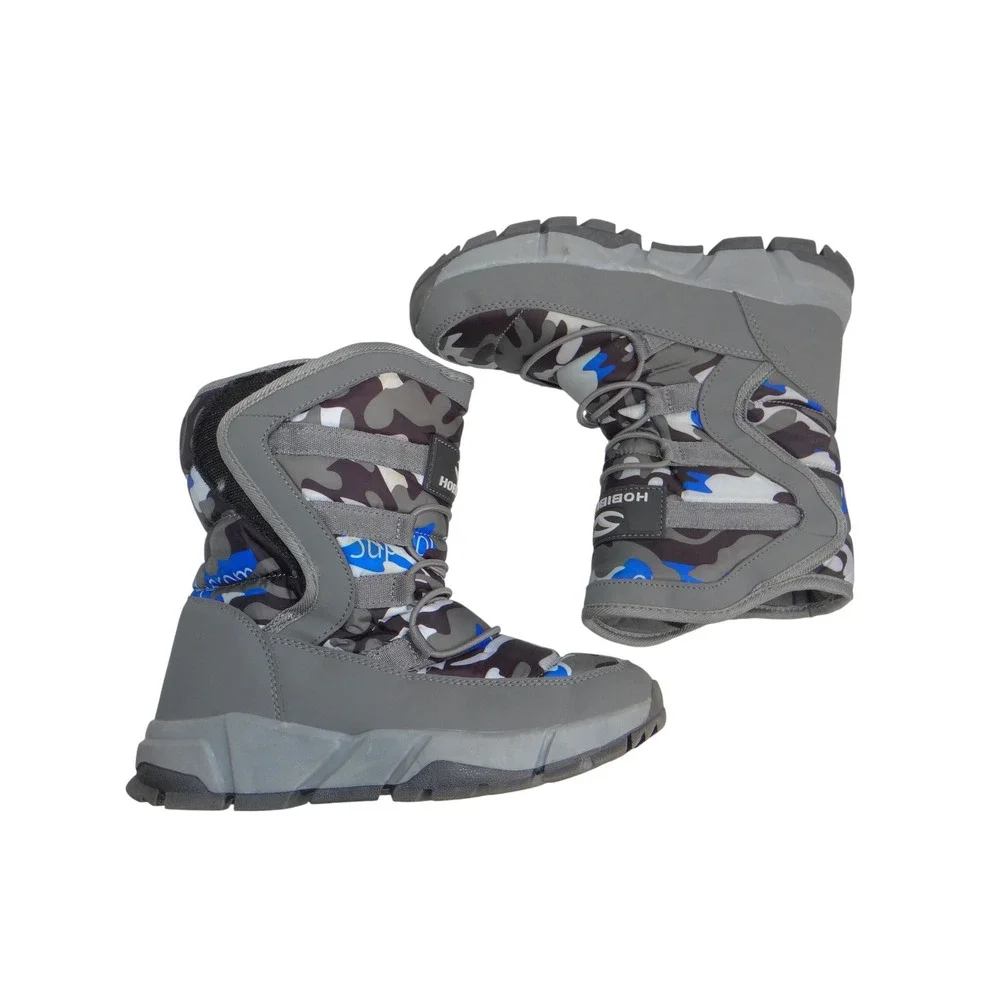 Hobibear AW3771 Kids Grey Blue Camo Faux Fur‎ Lined Snow Boots Size 37